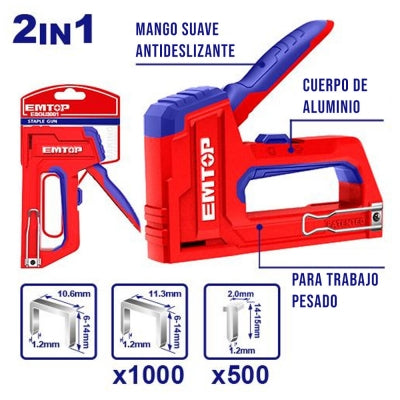  EMTOP ESGU3001 – 2-in-1 Industrial Aluminum Staple Gun