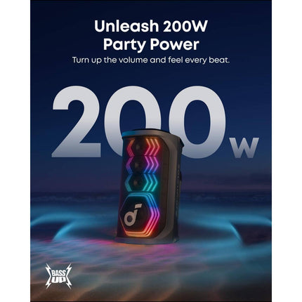 Anker Soundcore Rave 3S AI Party Speaker - 200W Output - 2 Wireless Microphones Included - AI Vocal Removal & Reverb - Immersive Light Show - 12-Hour Playtime - Portable Bluetooth PA System