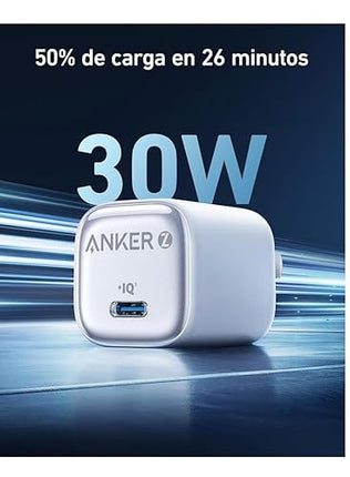شاحن أنكر 30 واط (Anker 30W) مع سلك USB-C مدمج - شحن سريع بتقنية PD - تصميم مدمج - نظام حماية متقدم - أبيض/أسود