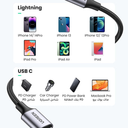 Ugreen USB-C to Lightning Braided Cable 1m White