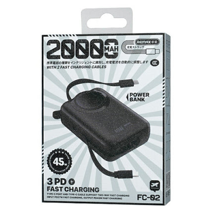 باور بانك Remax FC-02 بسعة 20,000mAh مع شحن سريع 45W وكابلين مدمجين
