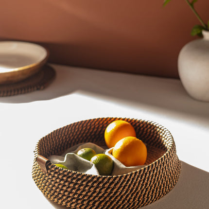 Alsace Round Wicker Basket Natural Black Storage