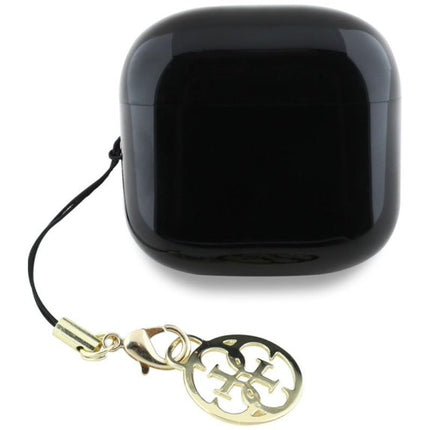 سماعات جيس (Guess) لاسلكية TWS بمظهر لامع مع شعار كلاسيكي وتعليقة أنيقة - أسود وزهري