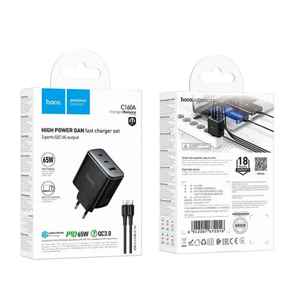 HOCO C160A 65W Power Delivery Charger with 3 Ports (EU)
