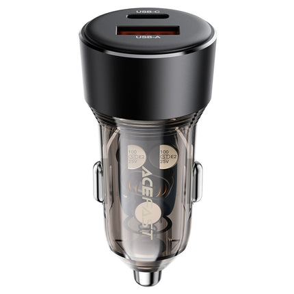 شاحن سيارة أيس فاست (Acefast B12) بقوة 60 واط مع شاشة رقمية LED، منفذين USB-C و USB-A لشحن سريع وآمن - أسود