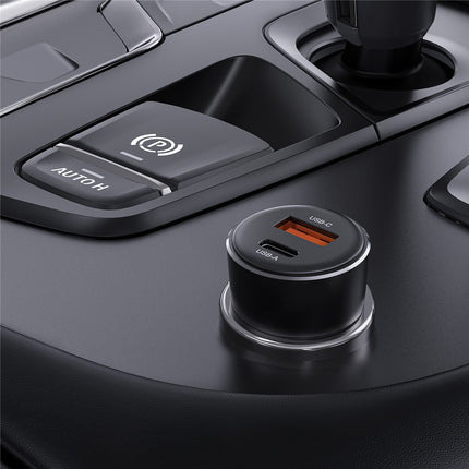 شاحن سيارة أيس فاست (Acefast B12) بقوة 60 واط مع شاشة رقمية LED، منفذين USB-C و USB-A لشحن سريع وآمن - أسود