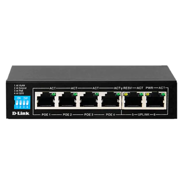 سويتش Gigabit PoE+ بستة منافذ مع 4 منافذ PoE ومنفذين للربط العلوي سويتش Gigabit PoE+ بستة منافذ مع 4 منافذ PoE ومنفذين للربط العلوي