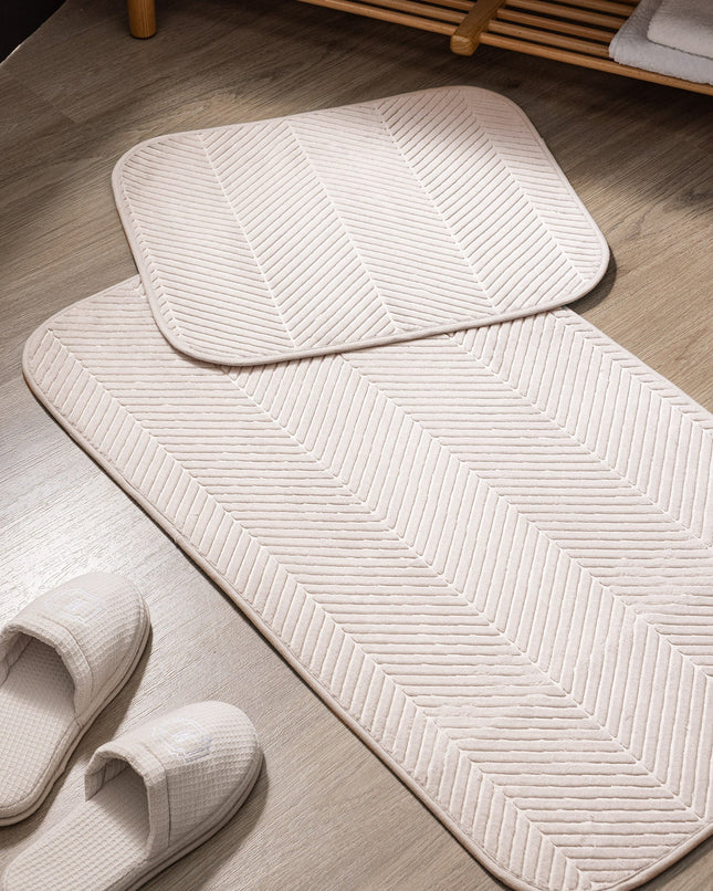 Emele Beige Bath Mat Set – 2 Pack Soft Textured