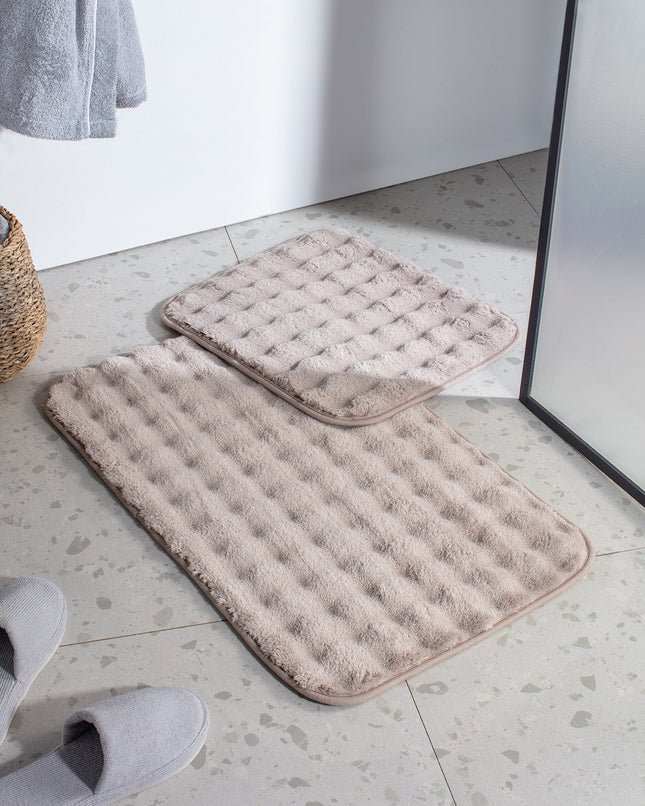 Reflet Bubble 2-Piece Bath Mat Set - Stone