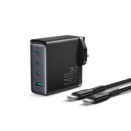 GaN Ultra JR-TCG05EU 140W 3C1A Fast Charger-Black+240W C to C Cable 1.2m-Black (EU)