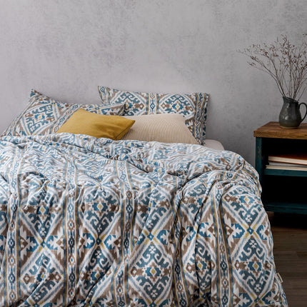 Aron Double Duvet Cover Set Turquoise/Beige Cotton Flannel