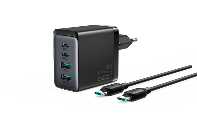 TCG02 67W 2C2A Fast Charger-Black+100W C to C Cable 1.2m-Black (EU)