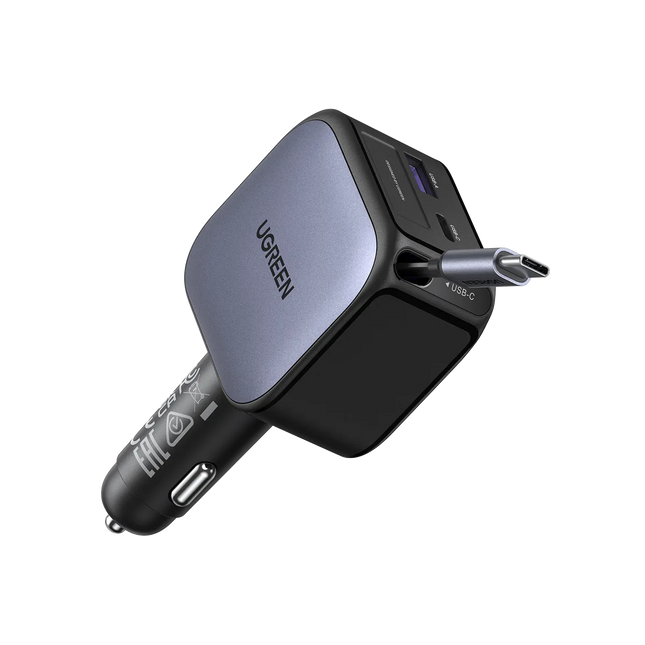 Ugreen 90W Dual-Port Car Charger with Retractable Cable