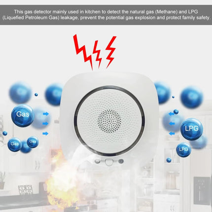 Smart WiFi Gas Leakage Detector with Real-Time App Alerts, Audible Alarm & Temperature Display - White
