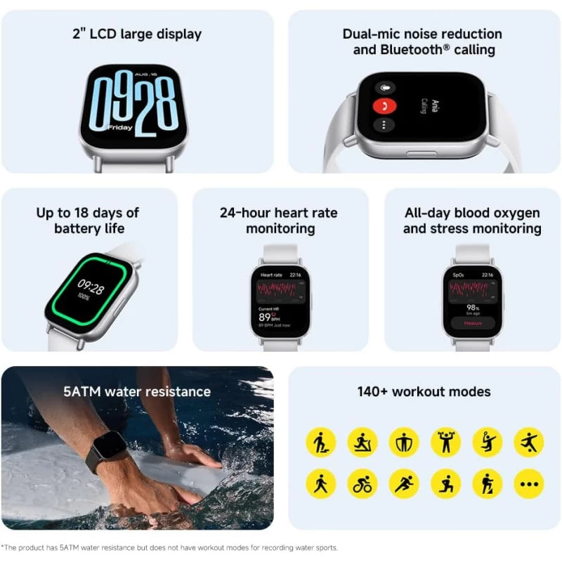 ساعة Redmi Watch 5 Active — شاشة كبيرة وتتبع للياقة والصحة ساعة Redmi Watch 5 Active — شاشة كبيرة وتتبع للياقة والصحة