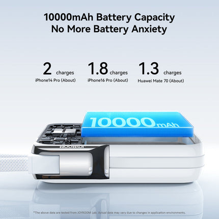 بنك طاقة جويروم JR-PBF27 Pro بقوة 30 واط وسعة 10000 مللي أمبير مع كابل USB-C مدمج وكابل Lightning إضافي