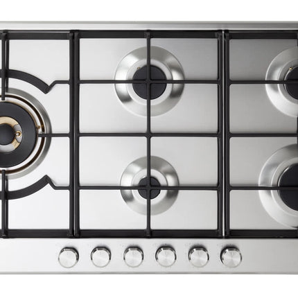 Elba Gas Hob Built-in 90 cm Steel Cast Iron Pan and a Copper and Turbo Side Burner