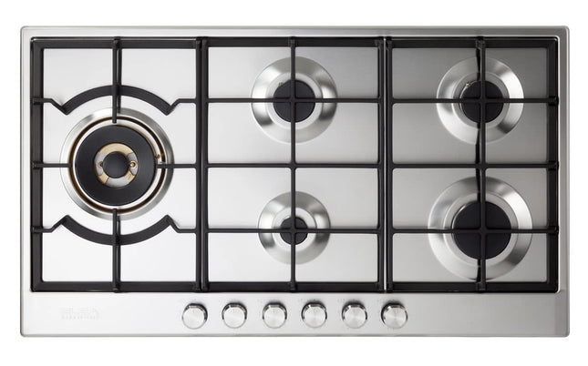 Elba Gas Hob Built-in 90 cm Steel Cast Iron Pan and a Copper and Turbo Side Burner