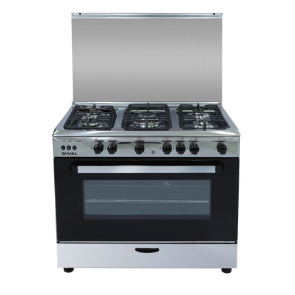 Nara Gas Cooker 90 cm Cast iron pan support Glossy stainless steel with fan