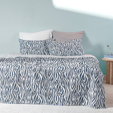 Saber King Size Navy Printed Coverlet Set