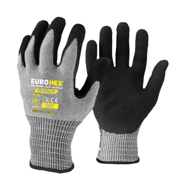 21-Gauge A4 Cutting Glove From EuroHex Black Sandy Nitrile Palm Coating | NDS6936