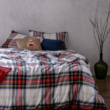 Sault Super King 100% Cotton Flannel Duvet Set White/Red