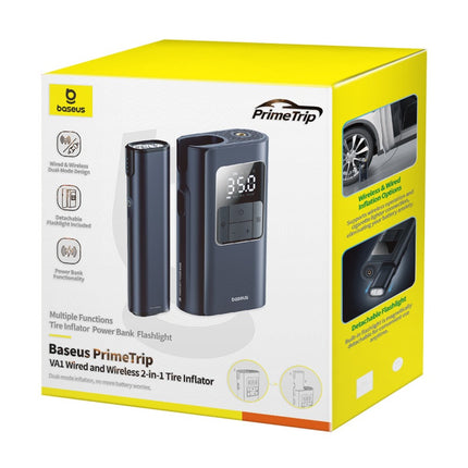 Baseus PrimeTrip VA1 Smart Tire Inflator - 2-in-1 Wired & Wireless Operation - 7500mAh Battery - 150PSI Max Pressure - Dual Digital Display - Auto-Stop Function - LED Flashlight - Black