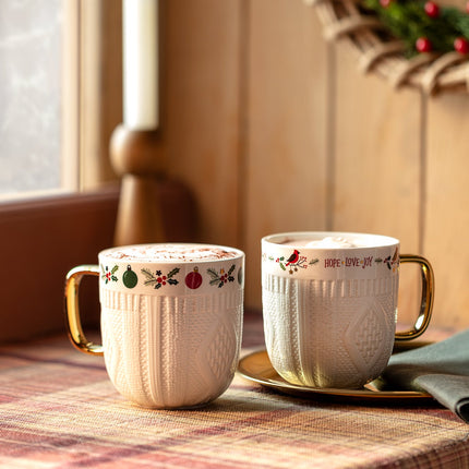 Joie White Porcelain Mug Set with Gold Trim - 2 Piece