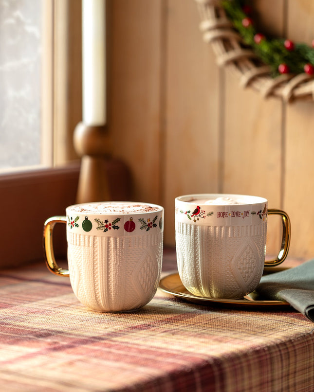 Joie White Porcelain Mug Set with Gold Trim - 2 Piece