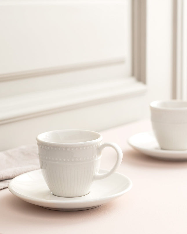 Soleil 6-Piece White Coffee Cup Set with Saucers