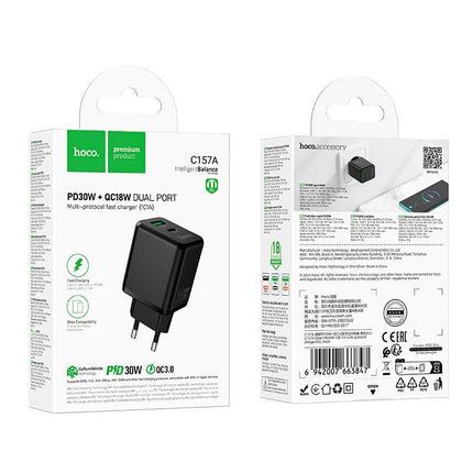 Hoco C157A 30W PD Fast Charger with Dual USB Ports EU