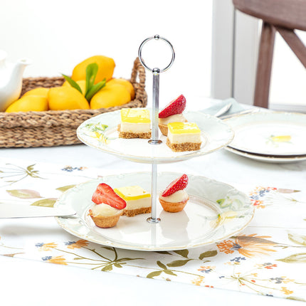 2-Tier Lemon Pattern Cake Stand with Metal Handle