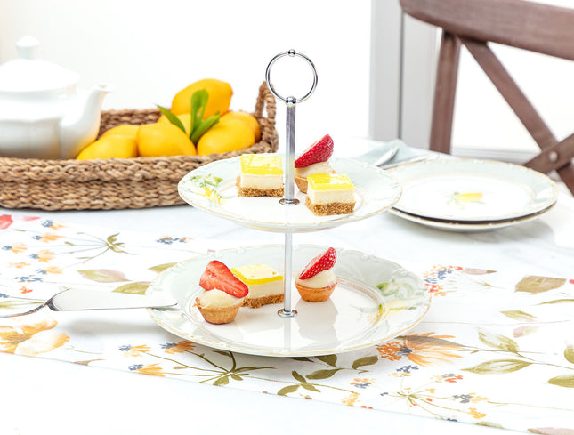 2-Tier Lemon Pattern Cake Stand with Metal Handle