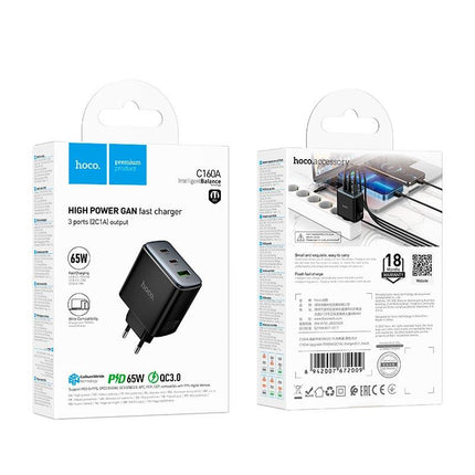 Hoco C160A 65W Fast Charger | 2 USB-C + USB-A | EU Plug