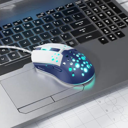 HOCO GM51 Sky Luminous Wired Gaming Mouse White Blue