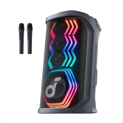 Anker Soundcore Rave 3S AI Party Speaker - 200W Output - 2 Wireless Microphones Included - AI Vocal Removal & Reverb - Immersive Light Show - 12-Hour Playtime - Portable Bluetooth PA System