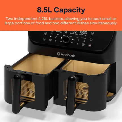 قلاية هوائية NUTRICOOK Duo Vision | سلة مزدوجة 8.5 لتر | نوافذ رؤية - أسود