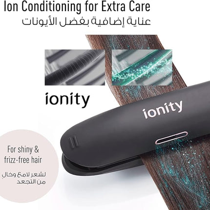 مكواة تمليس الشعر باناسونيك بتقنية الأيونات، 5 مستويات للحرارة وصفائح معززة بالكيراتين وزيت جوز الهند - أسود (EH-HV70-K615)