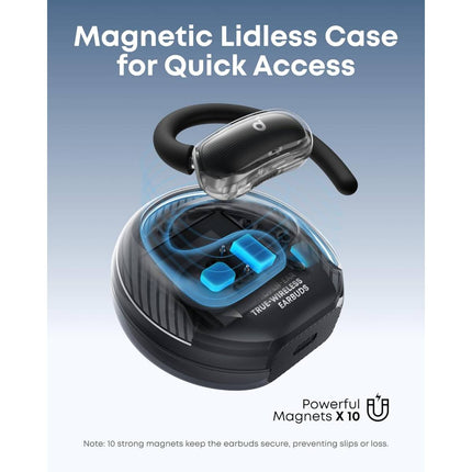 Soundcore V40i by Anker Open-Ear Headphones, Lidless Design Case, 4-Position Adjustable Ear Hooks, Rich Bass, IP55 Water Resistant, 21H Playtime, AI Clear Calls, Bluetooth 5.4