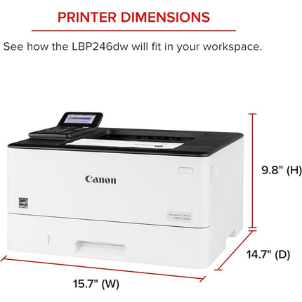 Canon i-SENSYS LBP246dw Mono Laser Printer - 40ppm High Speed - 1200 x 1200 dpi - Automatic Duplex Printing - WiFi & Cloud Connectivity - 5-Line LCD Display