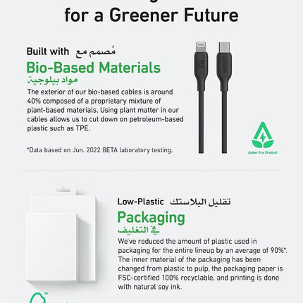 Anker 542 USB-C to Lightning Cable (Bio-Based) 90cm — 30W Fast Charge, 20,000 Bends — Black