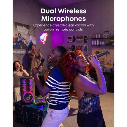 Anker Soundcore Rave 3S AI Party Speaker - 200W Output - 2 Wireless Microphones Included - AI Vocal Removal & Reverb - Immersive Light Show - 12-Hour Playtime - Portable Bluetooth PA System