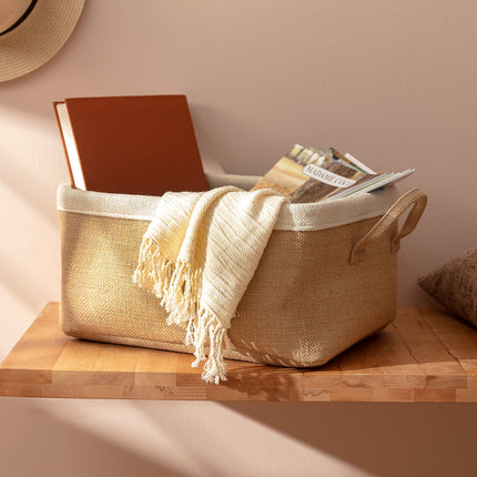 Eva Rectangle Basket in Beige - Rustic Storage Solution