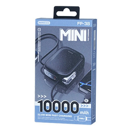 Remax FP-38 10,000mAh Power Bank — QC 22.5W Fast Charging with Built-In Cable