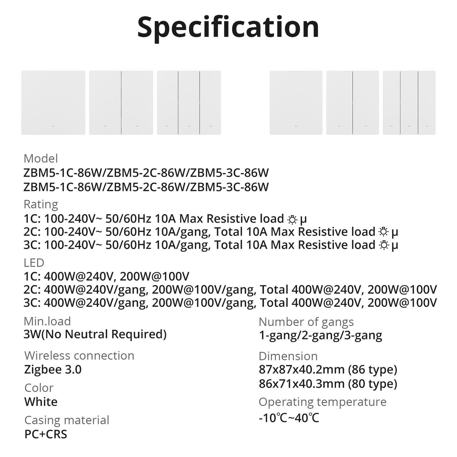 مفتاح جداري ذكي ZBM5 SwitchMan بتقنية Zigbee (مفتاح واحد، مقاس 86) مفتاح جداري ذكي ZBM5 SwitchMan بتقنية Zigbee (مفتاح واحد، مقاس 86)