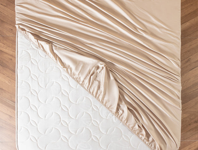 Ciel King Size 100% Cotton Sateen Fitted Sheet Beige