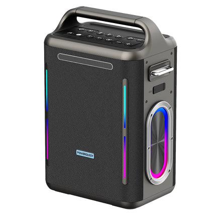 Powerology Karaoke Party Speaker with Wireless Microphone - Portable Bluetooth Speaker - Silver