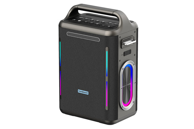 Powerology Karaoke Party Speaker with Wireless Microphone - Portable Bluetooth Speaker - Silver