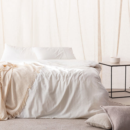 Adrien Ecru King Size Ribbed Duvet Cover Set