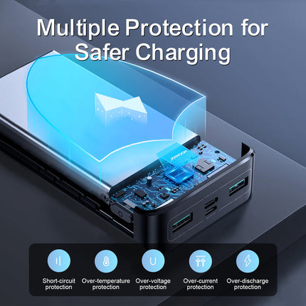 بنك طاقة جويروم JR-QP192 بقوة شحن سريع 22.5 واط وسعة 20000 مللي أمبير مع شاشة LCD